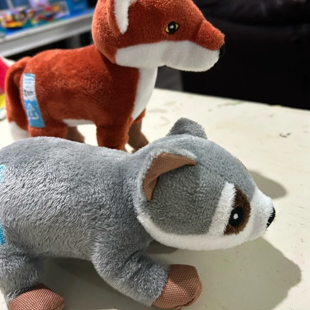 Spunky Pup Clean Earth Recycled Plastic Pet Toys Plush Raccoon Fox Bundle EUC